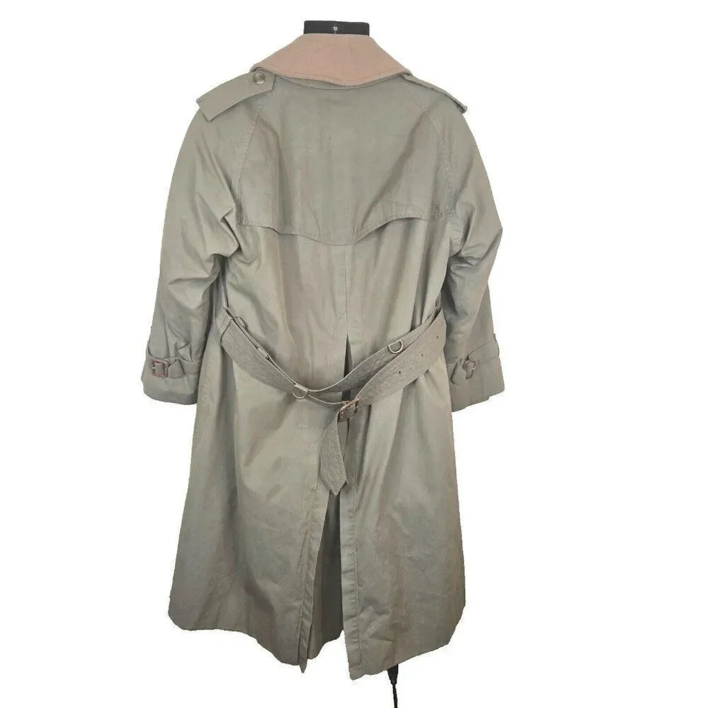 Burberrys Vintage Kensington Belted Trench Coat Womens 10 Khaki Nova Wool Lined - Picture 6 of 16